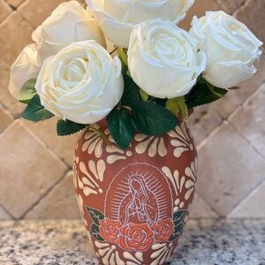 Talavera Design Clay Vase Virgin Mary